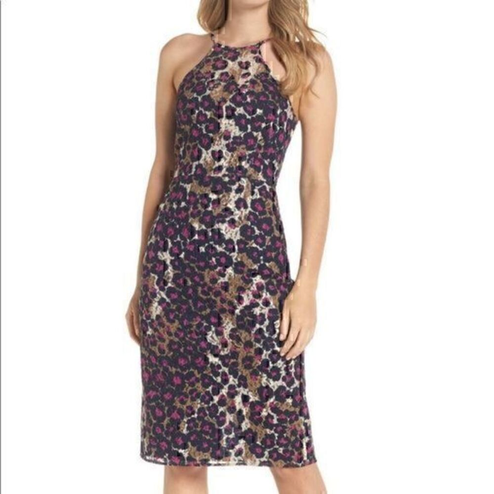 Trina Turk Karin Leopard lace halter dress